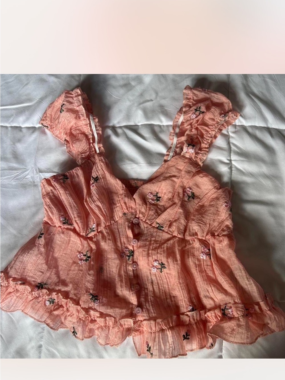 Romantic Pink Ruffle Button-Front Cami Top - Picture 3 of 7